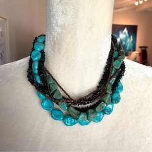 Chunky Turquoise Bead Multi Strand Necklace
